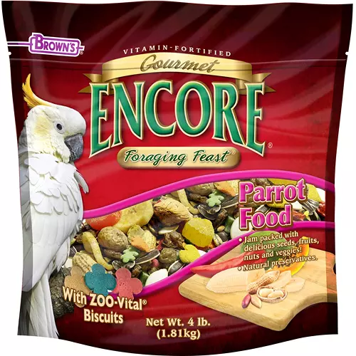 Vitamin‑fortified parrot food with quality seeds, grains, and beneficial ingredients that support digestive health and daily energy.