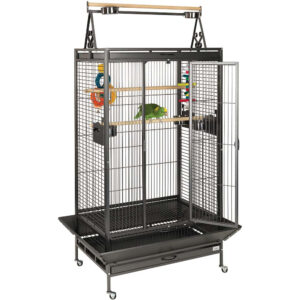 large parrot cage with gym, African Grey cage, Amazon parrot play cage, small to medium macaw cage, Cockatoo cage with toys, interactive parrot cage, The Parrots Exotic Store, durable parrot play cage, enrichment cage for parrots, powder-coated bird cage