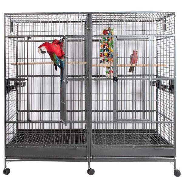 dual parrot cage, large parrot cage with divider, medium-large parrot habitat, spacious bird cage, The Parrots Exotic Store cages, parrot enrichment cage dual parrot cage, large parrot cage with divider, medium-large parrot habitat, spacious bird cage, The Parrots Exotic Store cages, parrot enrichment cage