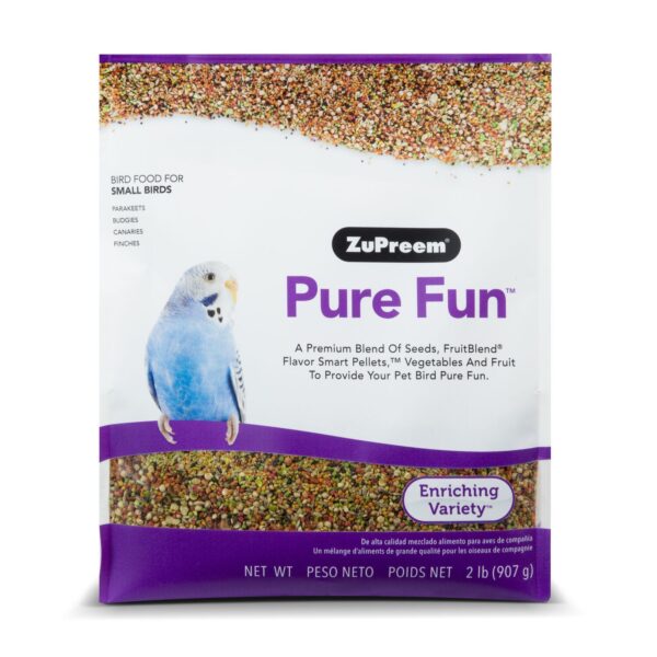 Pure Fun enrichment mix, variety bird food blend, ZuPreem bird food supplement, medium parrot enrichment food, engaging bird food mix