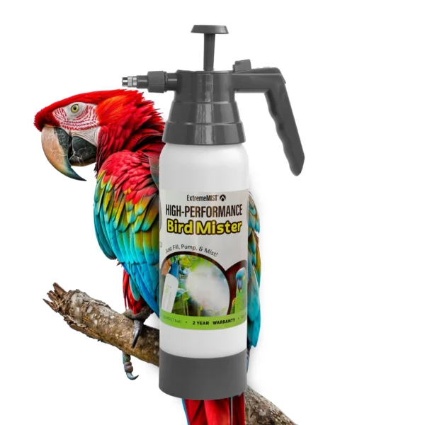 avian bath spray, parrot grooming spray, small bird bath mist, feather conditioning spray, non-toxic bird bath, The Parrots Exotic Store, bird hygiene spray, preening spray for birds, gentle bird mist, indoor bird bath spray